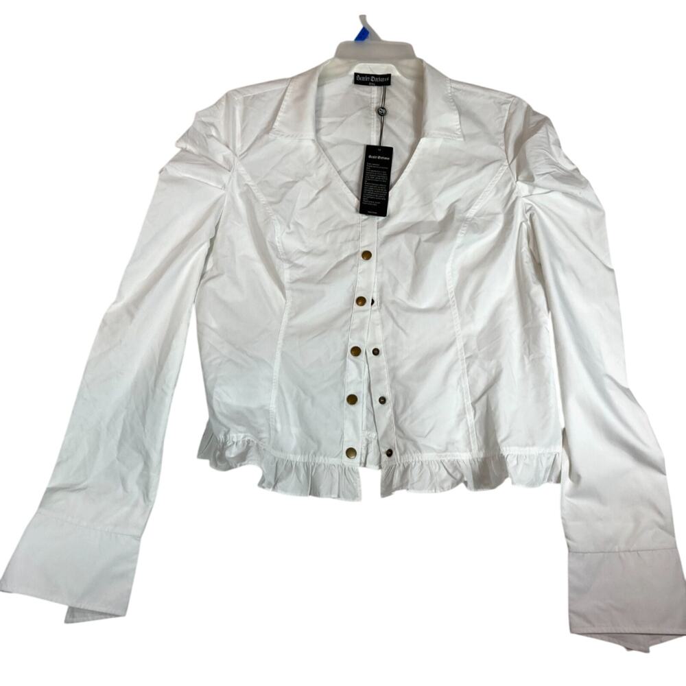 Scarlet Darkness Women's Whimsical Goth Snap Up White Shirt Long Sleeve Size 2X